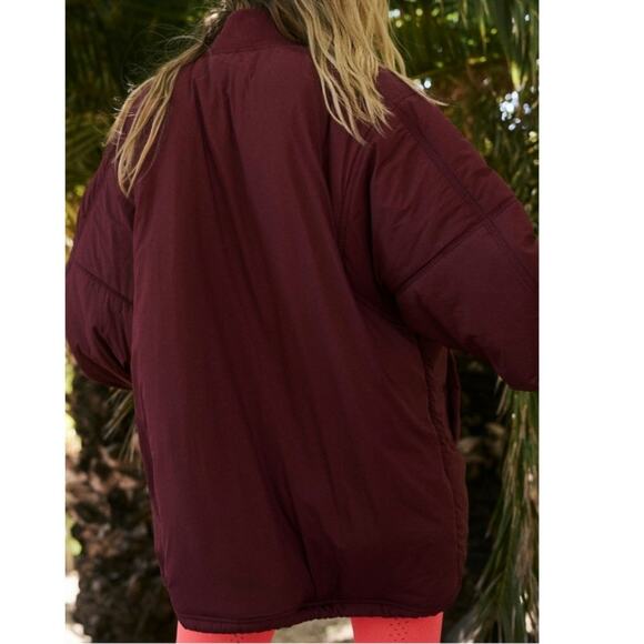 New Free People FP MOVEMENT Midnight Moon Solid Bomber Jacket $198 LARGE Wine - Picture 4 of 8